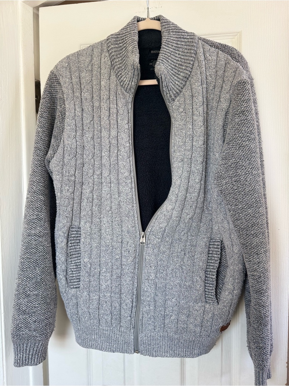 Buffalo David Bitton Men's Gray Full-Zip Cable Knit Sweater Jacket